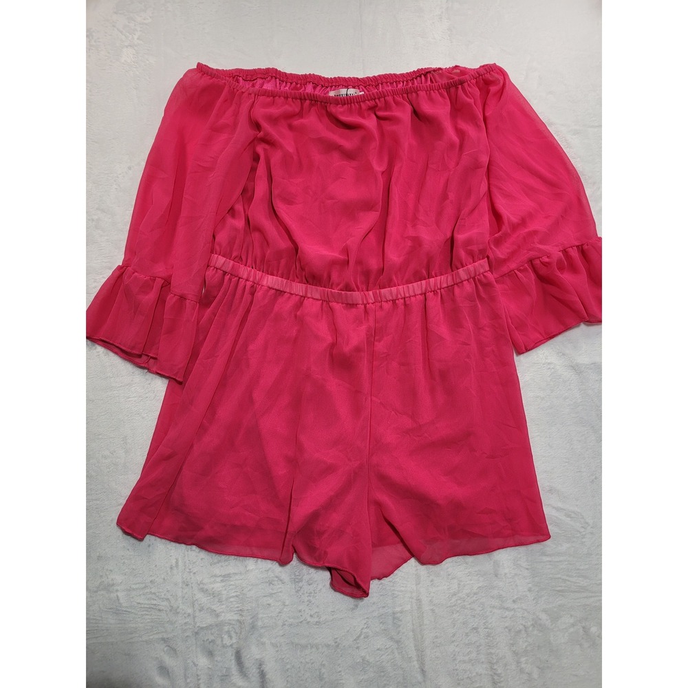 NWT BIUBIU Romper Women XL Hot Pink Ruffle Off Shoulder Bell Sleeve Chiffon Boho